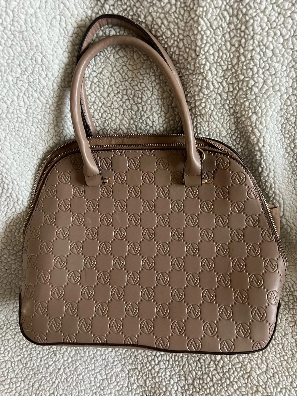 Adrienne Vittadini Embossed Dome Satchel in Taupe Beige
